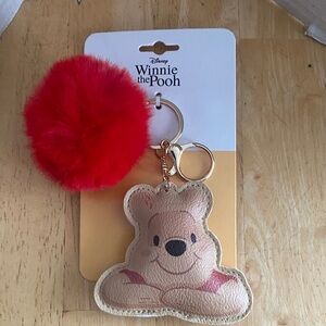 Disney Winnie the Pooh Red Pom Pom Keychain Bag Charm NWT